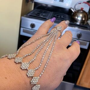 Dazzling Silver Crystal Hand Chain Bracelet and ring attachment